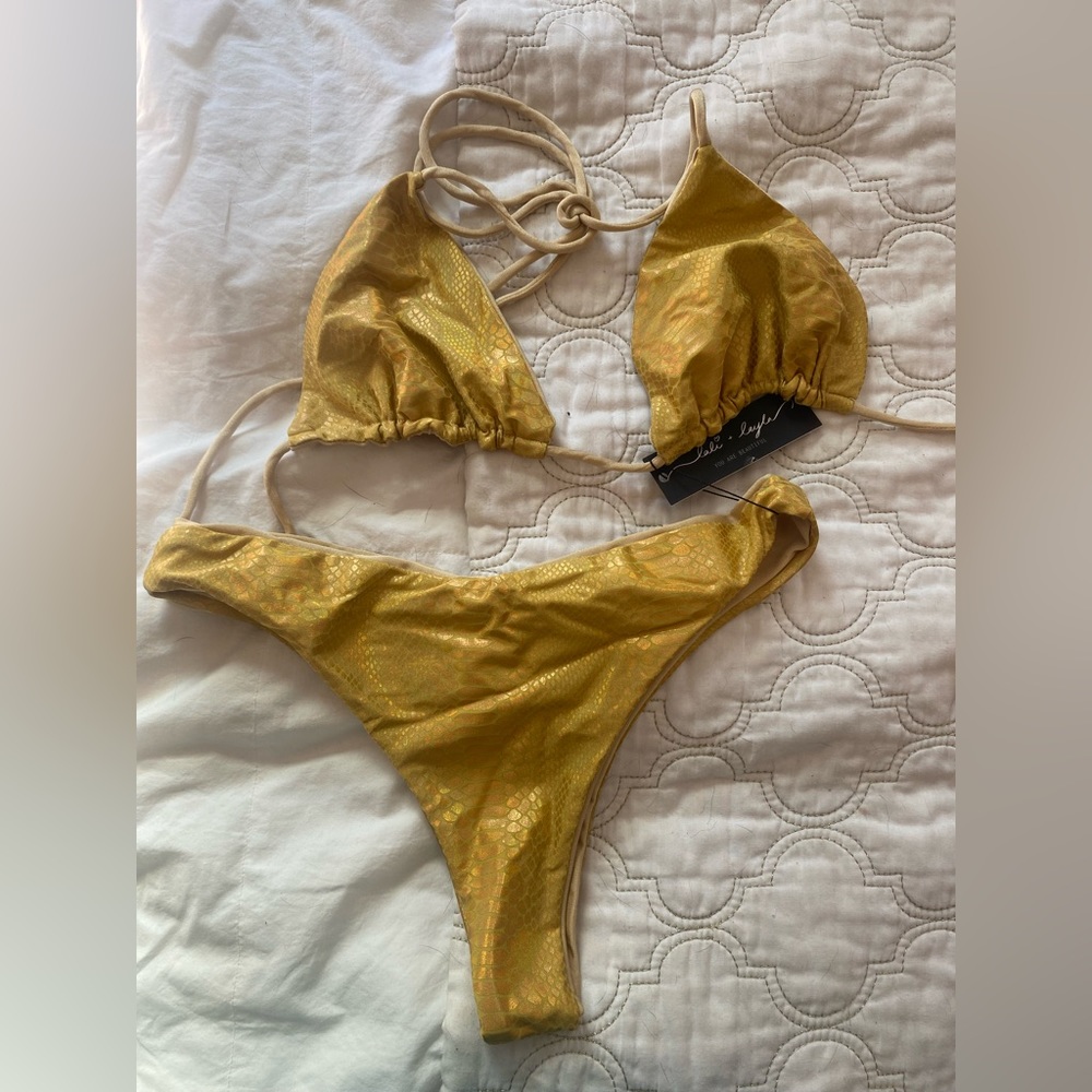 Lali + Layla gold snakeskin bikini set